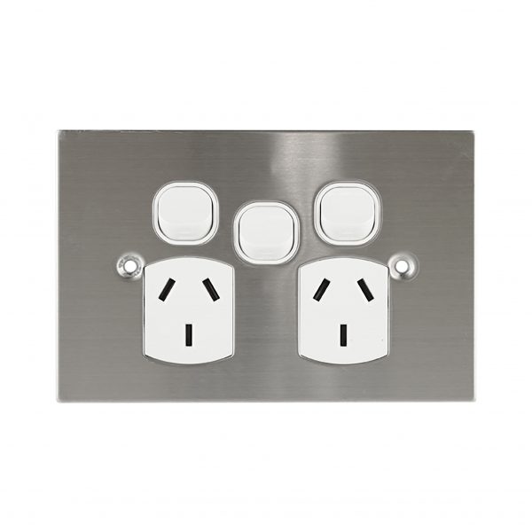 Stainless Steel GPO Double with Extra Switch 10A | PLATINUM Series