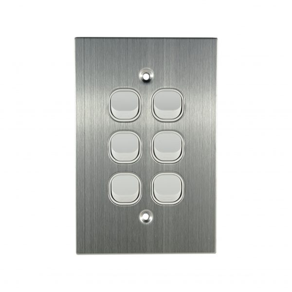 Stainless Steel Light Switch 6 Gang 10A 250V AC WHITE