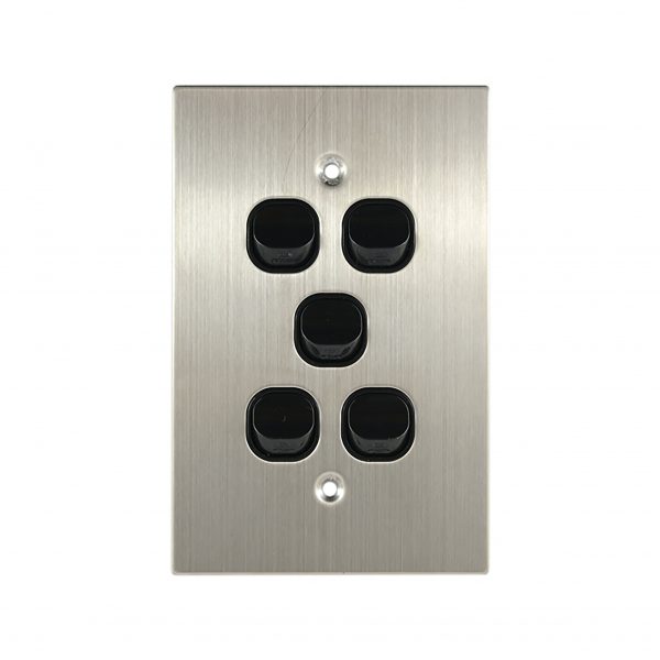 Stainless Steel Light Switch 5 Gang 10A 250V AC BLACK