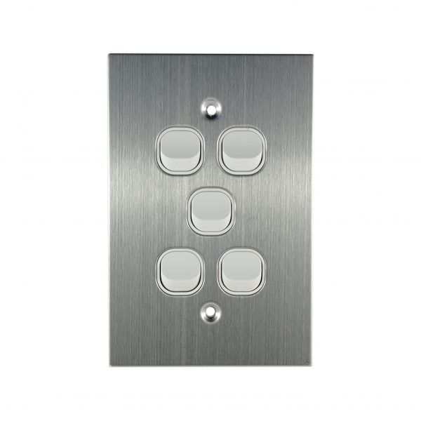 Stainless Steel Light Switch 5 Gang 10A 250V AC WHITE