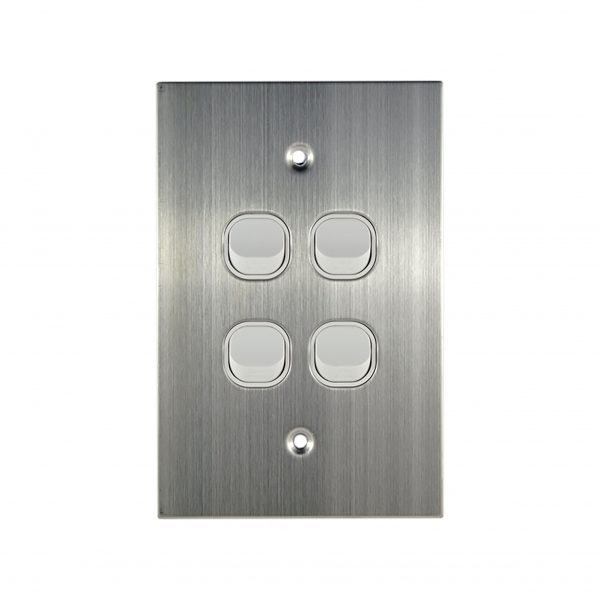 Stainless Steel Light Switch 4 Gang 10A 250V AC WHITE