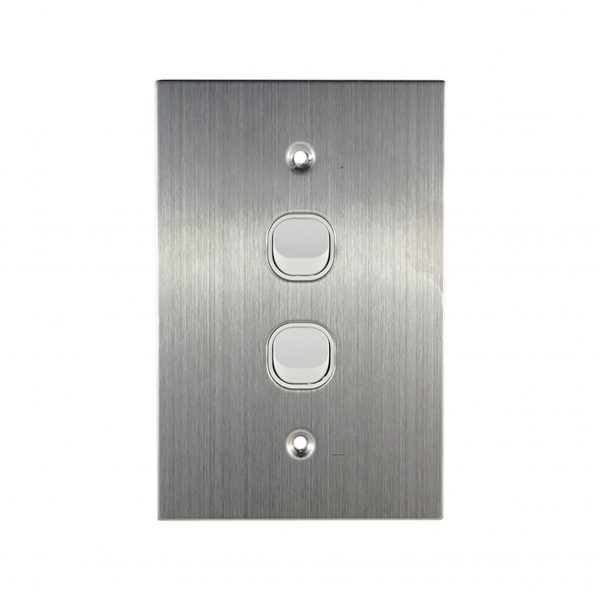 Stainless Steel Light Switch 2 Gang 10A 250V AC WHITE