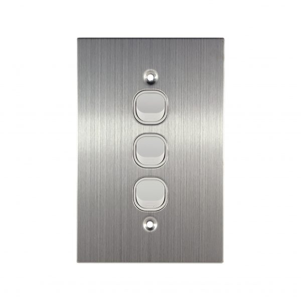 Stainless Steel Light Switch 3 Gang 10A 250V AC WHITE