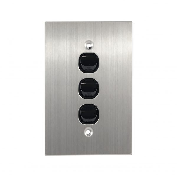 Stainless Steel Light Switch 3 Gang 10A 250V AC BLACK