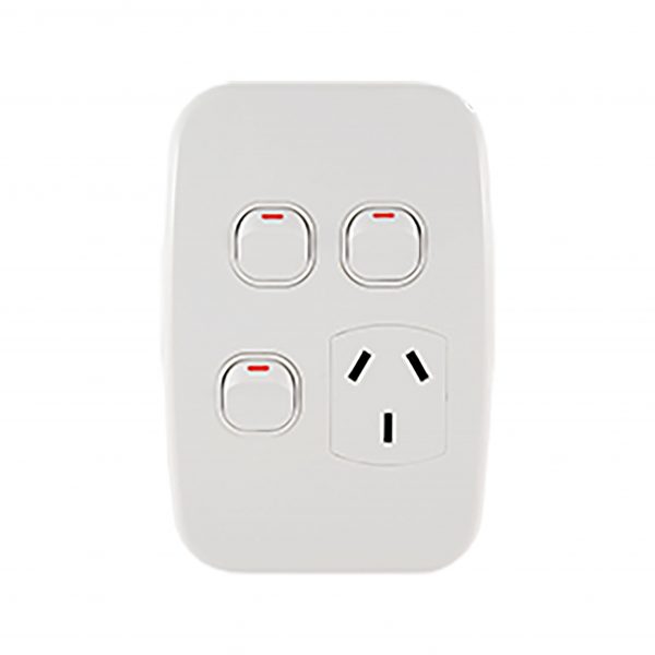 Single Power Point with Two Extra Switches Vertical 10A | LUNA Series