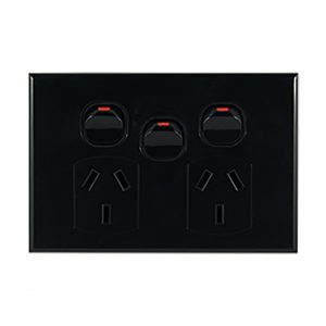 Double GPO with Extra Switch 10A 240V AC BLACK | GEO Series