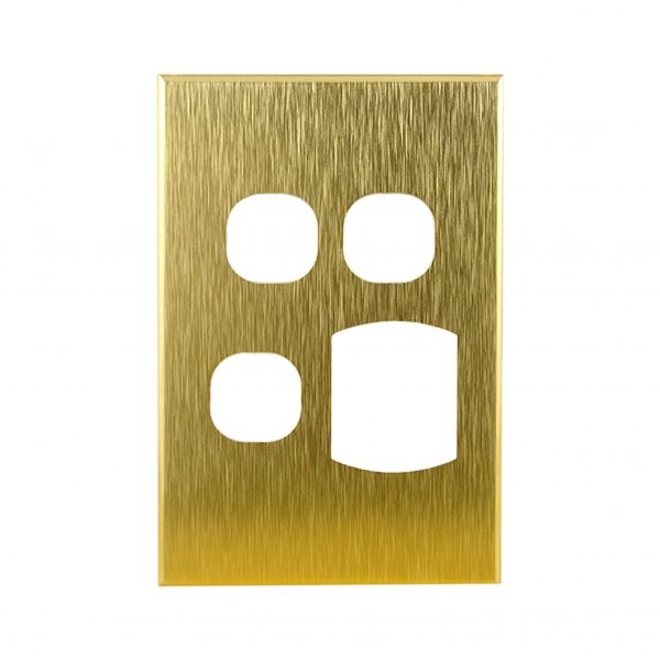 Brass Cover Plate Single GPO Vertical + 2 Extra Switch