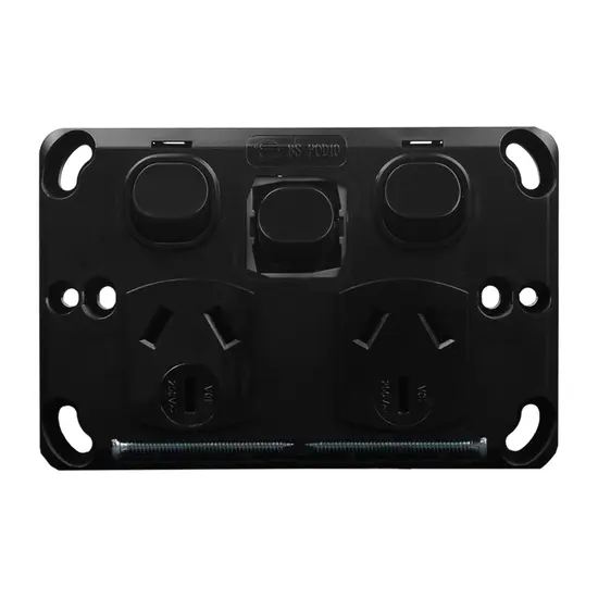 Double Power Point With Extra Switch Black 10A 250V AC | CSG