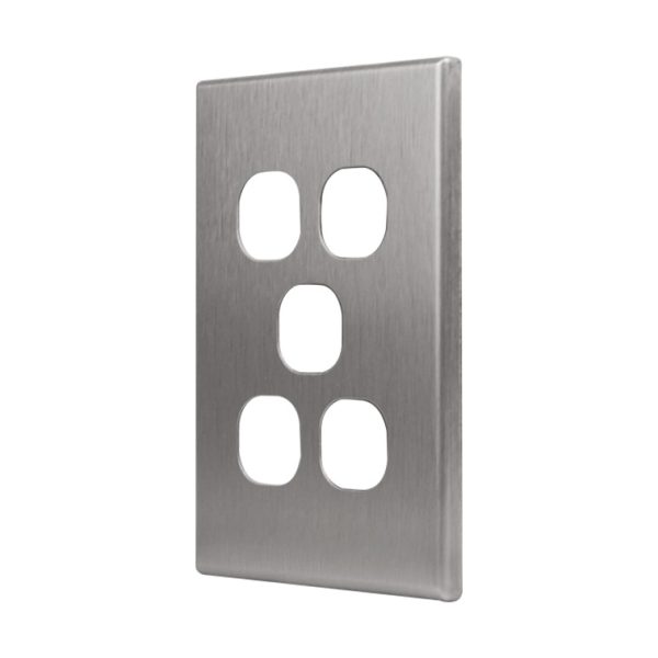 Brushed Aluminium Cover Plate 5 Gang Switch GEO - Image 2