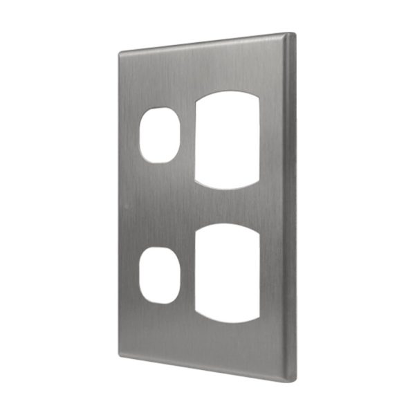 Brushed Aluminium Cover Plates to suit Double GPO Vertical GEO - Image 2
