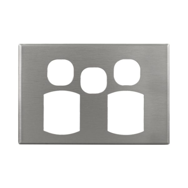 Aluminium Cover Plate Double GPO + Extra Switch | GEO Series