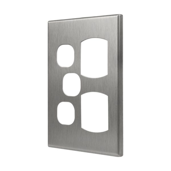 Metal Cover Plate Double Power Point with Extra Switch - VERTICAL - Image 2