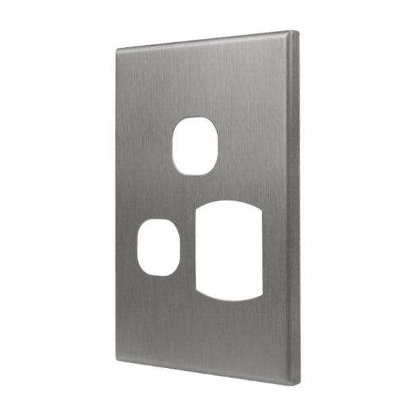 Metal Cover Plate Single Power Point with Extra Switch - VERTICAL - Image 2