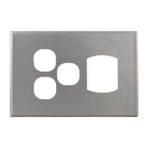 Brushed Aluminium Cover Plate Single GPO + 2 Extra Switch