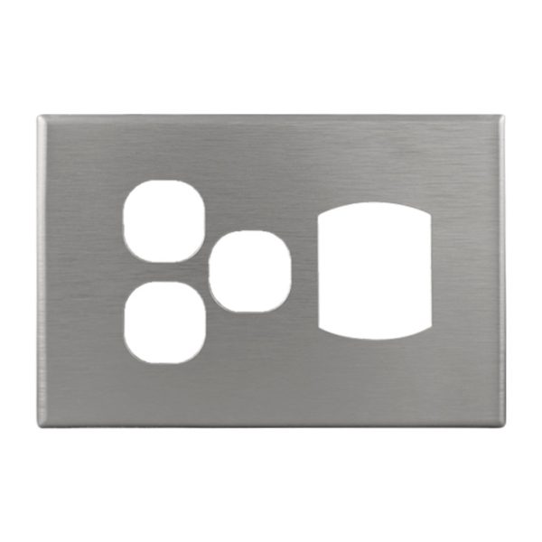 Brushed Aluminium Cover Plate Single GPO + 2 Extra Switch