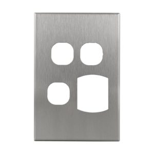 Aluminium Cover Plate Single GPO Vertical + 2 Extra Switch GEO