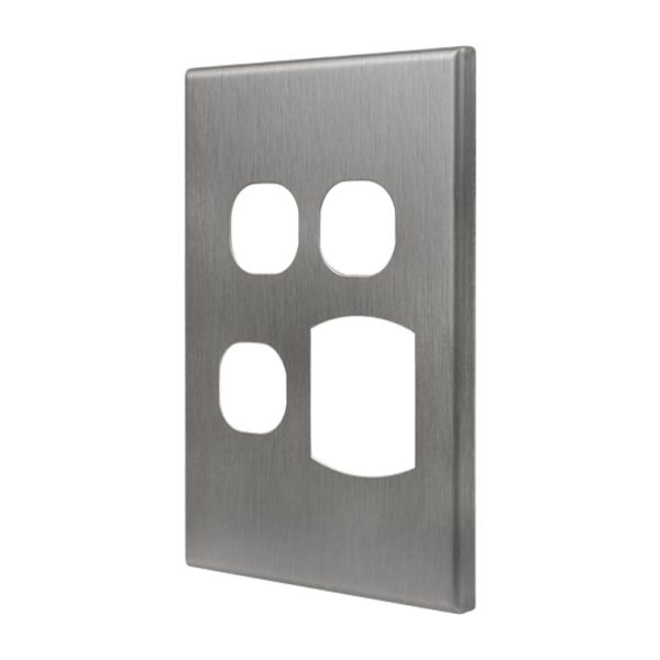 Metal Cover Plate Single Power Point with 2 Extra Switch - VERTICAL - Image 2
