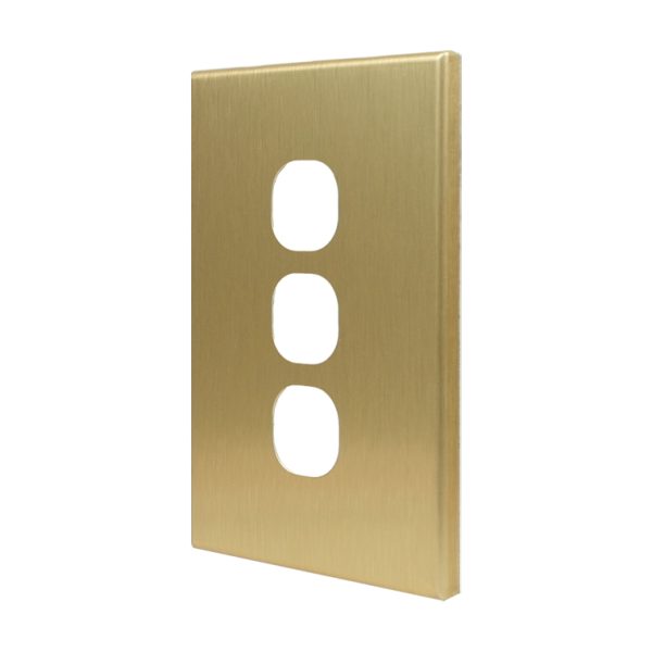Brushed Brass Cover Plate 3 Gang Switch GEO - Image 2