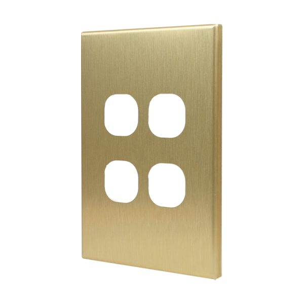 Brushed Brass Cover Plate 4 Gang Light Switch GEO - Image 2