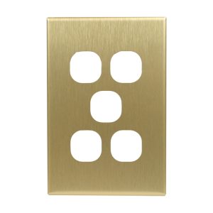 Brushed Brass Cover Plate 5 Gang Switch