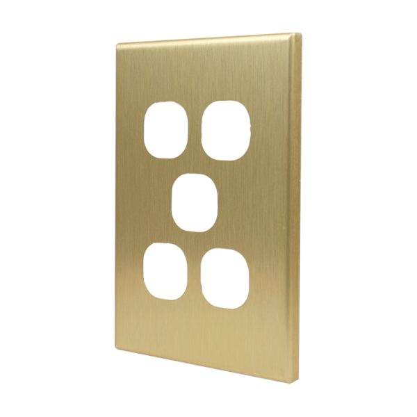 Brushed Brass Cover Plate 5 Gang Switch GEO - Image 2