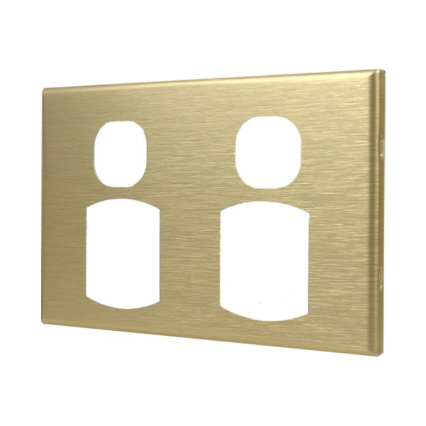 Brushed Brass Cover Plate Double GPO GEO - Image 2