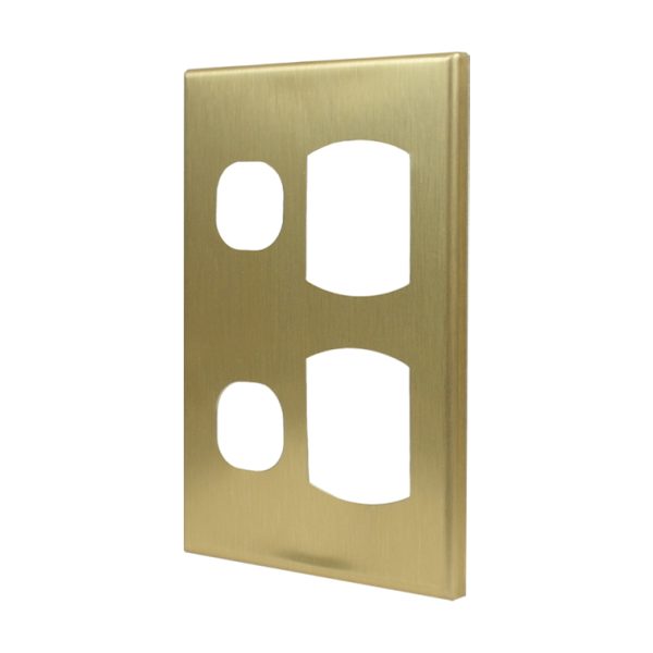 Brushed Brass Cover Plates to suit Double GPO Vertical GEO - Image 2