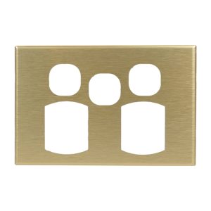 Brushed Brass Cover Plate Double GPO + Extra Switch GEO