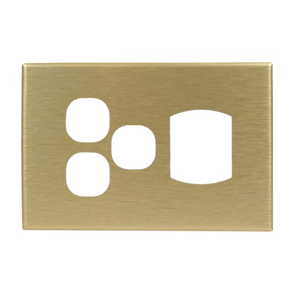Brushed Brass Cover Plate Single GPO + 2 Extra Switch