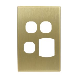 Brass Cover Plate Single GPO Vertical + 2 Extra Switch