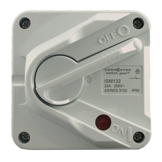 Weatherproof Isolator Switch 32A 250V AC Single Pole IP66
