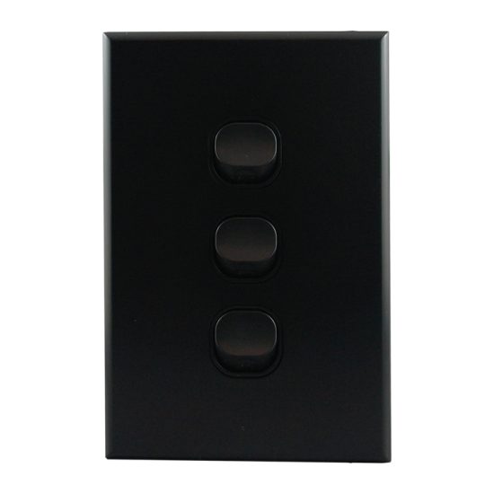 Matte Black Light Switch 3 Gang 10A 250V AC GEO Series