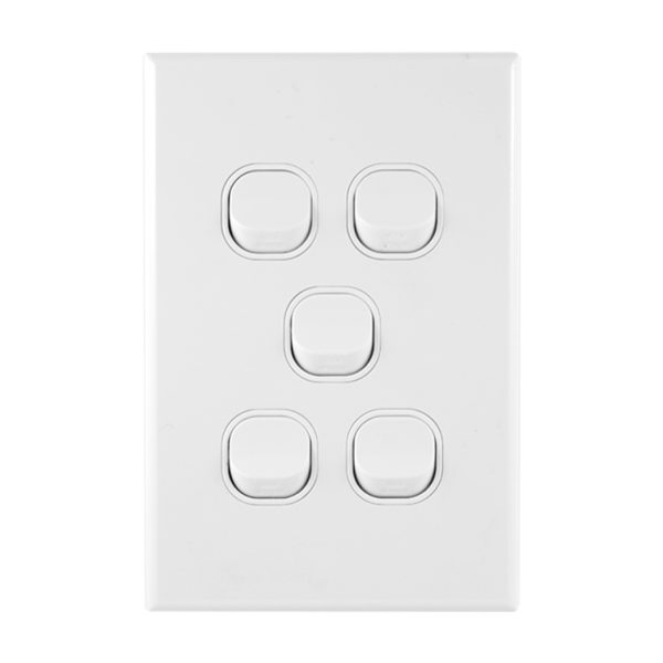 GEO Series 5 Gang Light Switch 10A 250V AC