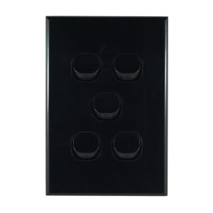 GEO Series 5 Gang Light Switch BLACK 10A 250V AC