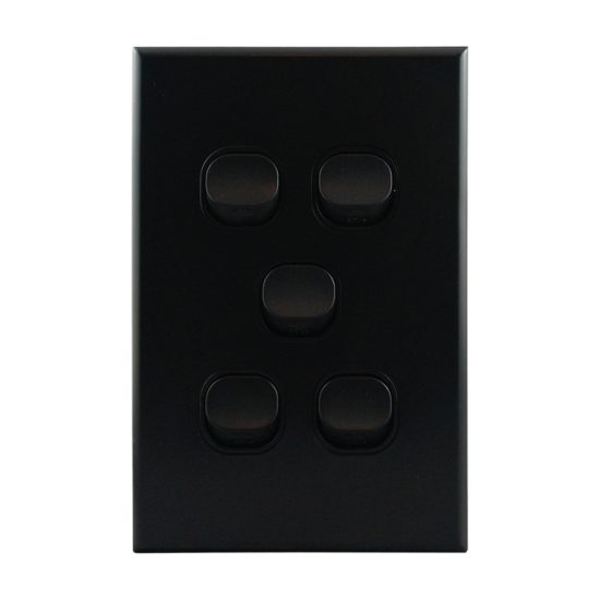 Matte Black Light Switch 5 Gang 10A 250V AC GEO Series