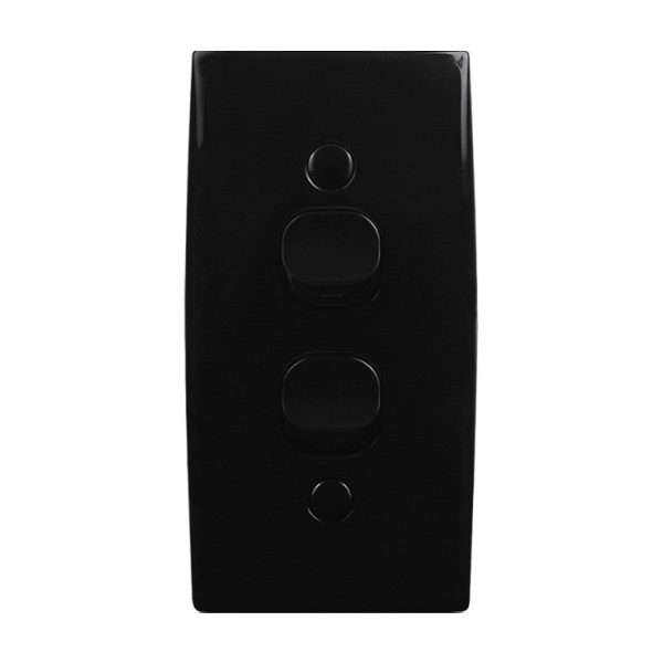 Intermediate Plate Light Switch 2 Gang - 54mm Mounting Centres BLACK - Image 2