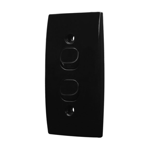 Intermediate Plate Light Switch 2 Gang - 54mm Mounting Centres BLACK - Image 3