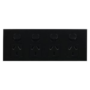 4 Gang Power Point BLACK 10A 250V AC | GEO Series Slimline