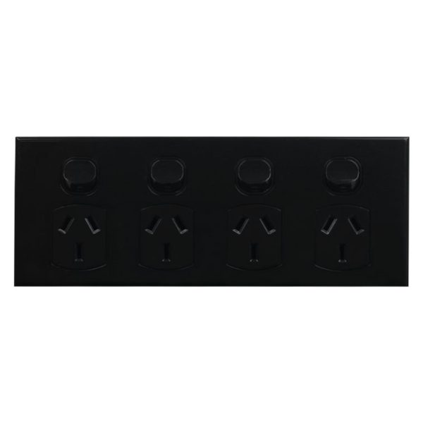 4 Gang Power Point BLACK 10A 250V AC | GEO Series Slimline