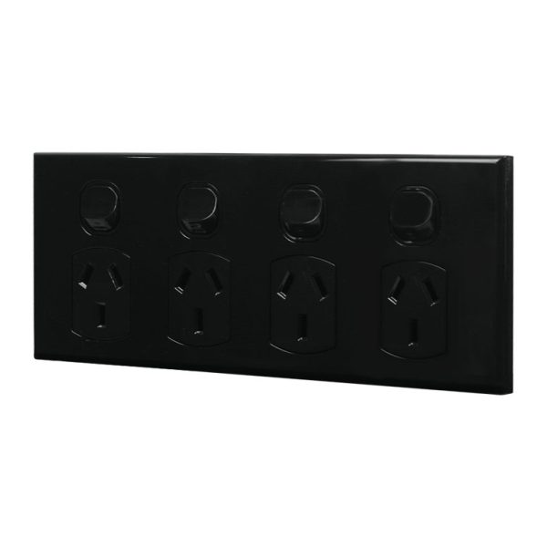 4 Gang Slimline Power Point - BLACK - Image 2