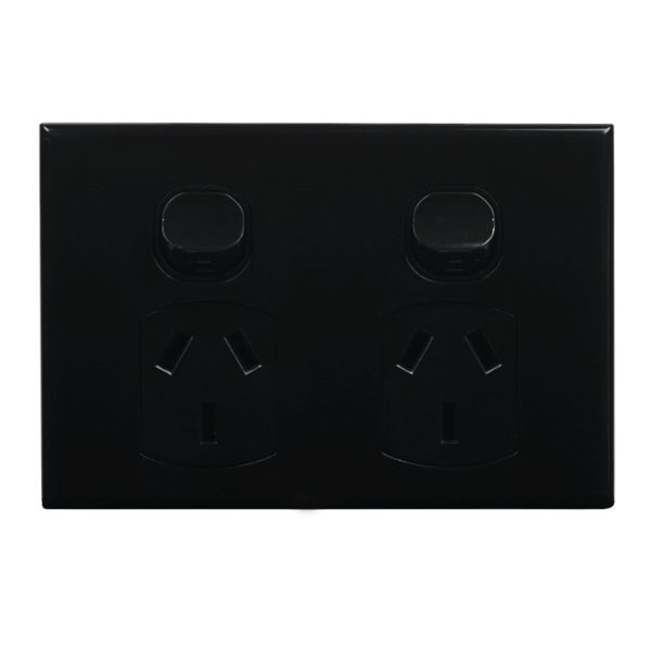 Double GPO Slimline 10A 240V AC BLACK | GEO Series