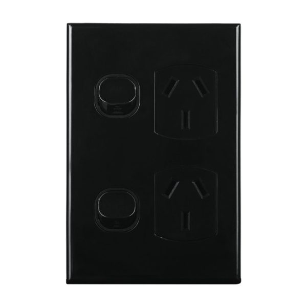 Vertical Double Power Point Black 10A 240V AC | GEO Series