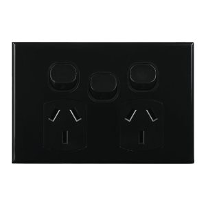 Double GPO with Extra Switch 10A 240V AC BLACK | GEO Series