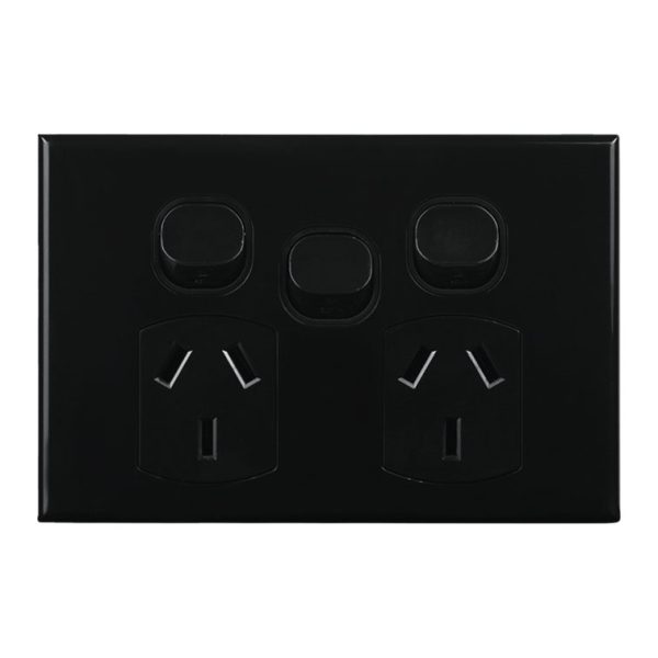 Double GPO with Extra Switch 10A 240V AC BLACK | GEO Series