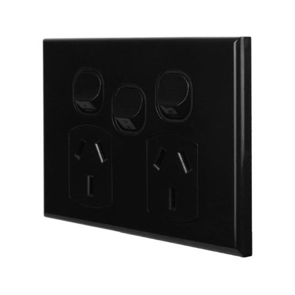 Double Power Point with Extra Switch - BLACK - Image 2