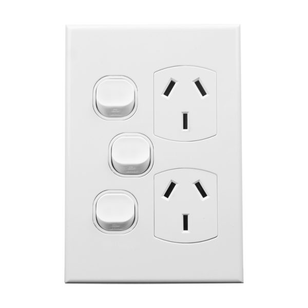 Double GPO with Extra Switch Vertical 10A 240V AC | GEO Series