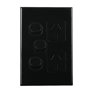 Double GPO with Extra Switch Vertical 10A 240V AC BLACK | GEO Series