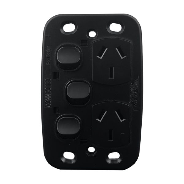 Double Power Point with Extra Switch - VERTICAL MATTE BLACK - Image 3
