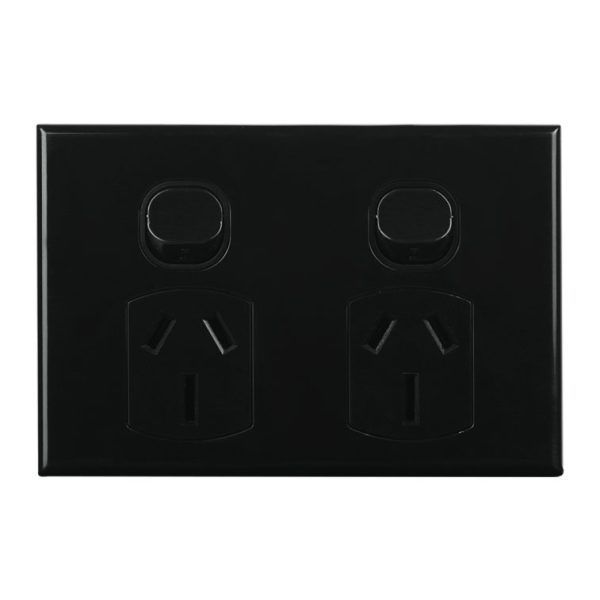 15amp Double GPO BLACK 240V AC | GEO Series
