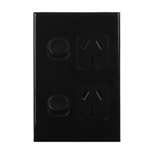 Vertical Double GPO 15A 240V AC BLACK | GEO Series